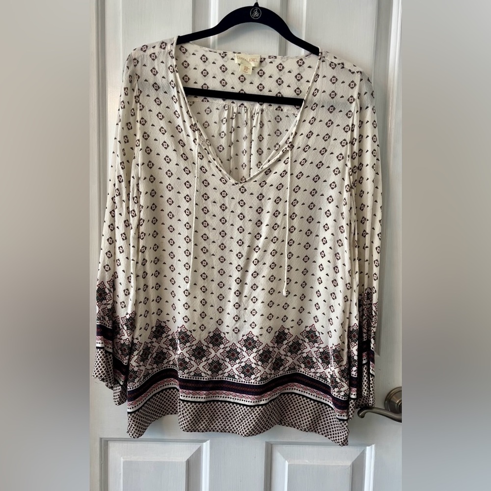 Lucy & Laurel Shirt Cream Boho Long Sleeve Top M